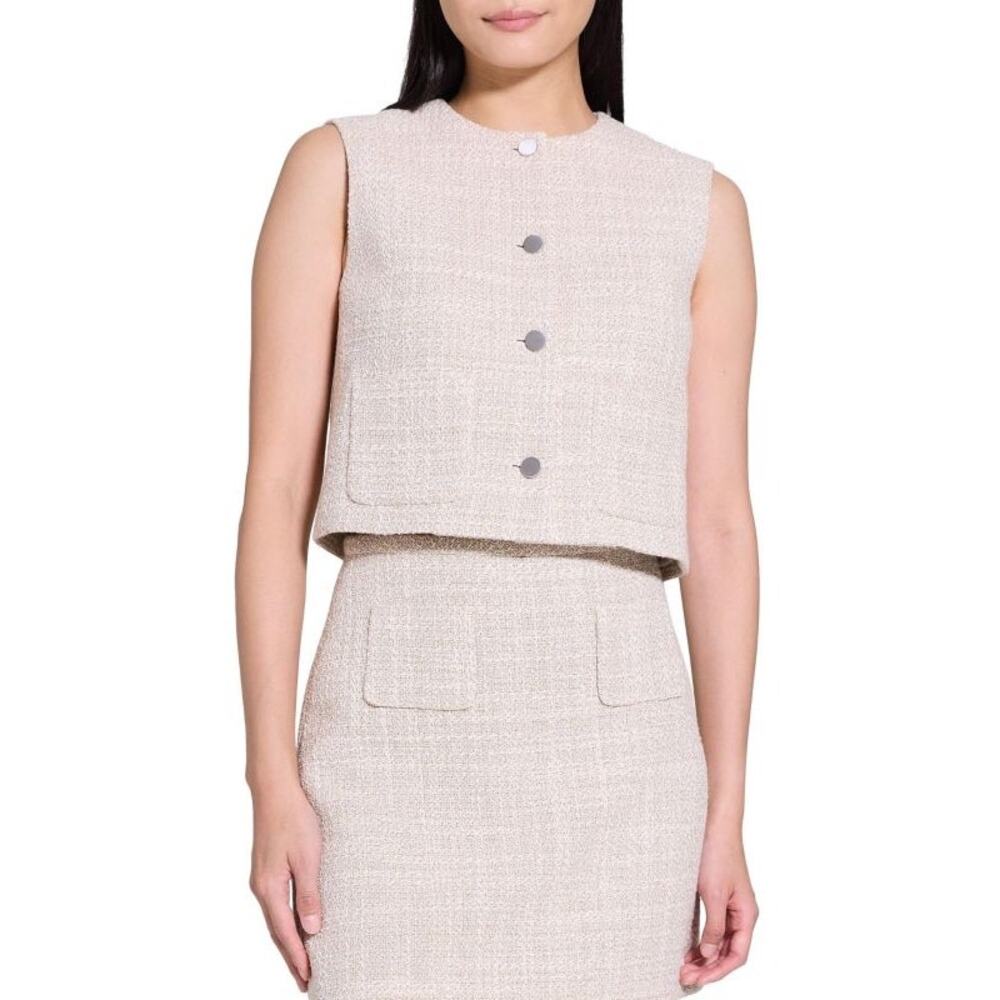 Theory Women's Patch Pocket Tweed Cropped Vest Taupe Multi Size 8 NWT Luxury